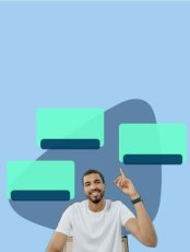 Man pointing at green boxes