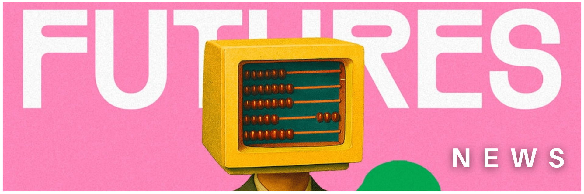 Logo design, the word Futures on a pink background, with an abacus